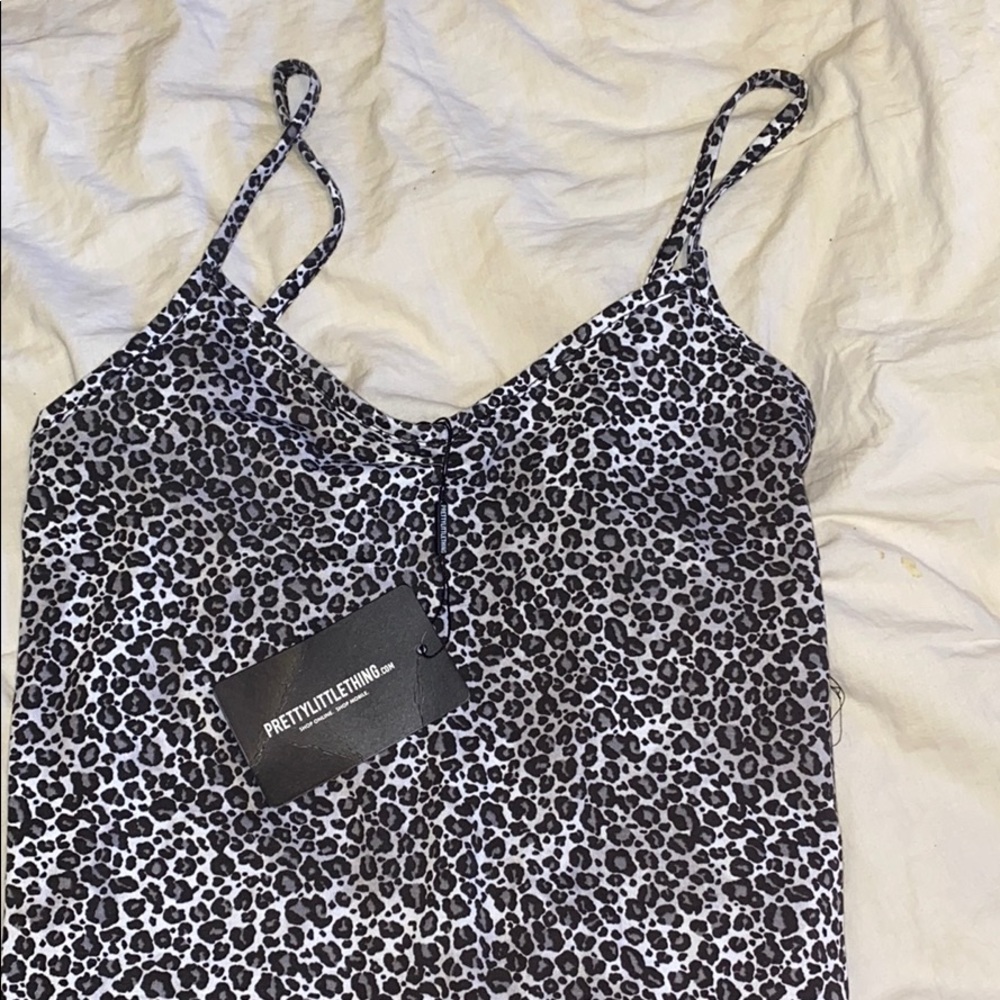 leopard print jersey split cami midi dress